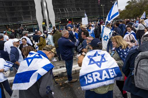 Upwards of a thousand people arrived at Penn Station to support Israel during a daytime rally on October 29, 2023.
