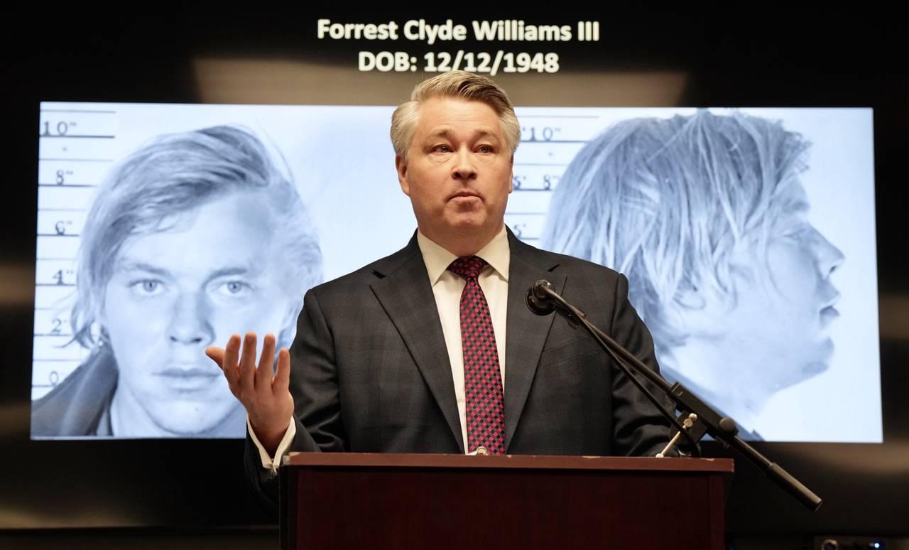 The FBI Special Agent in Charge Tom Sobocinski speaks on the 1970 murder of 16-year-old Pamela Lynn Conyers during a press conference at the Anne Arundel Police Headquarters on March 10, 2023.