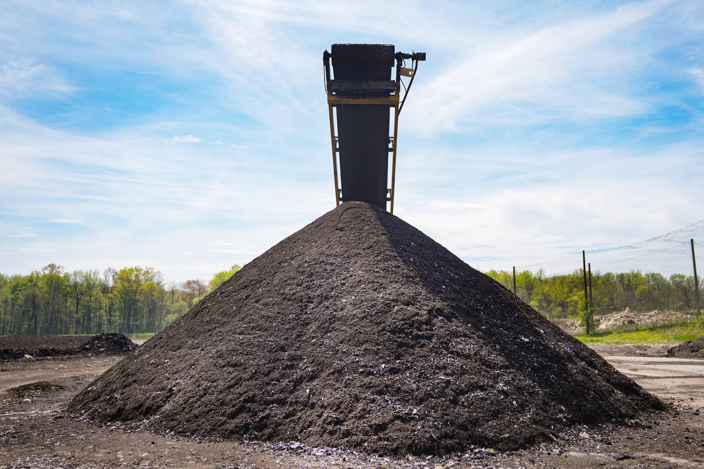 Freshly screened composted soil sits in the Eastern Sanitary Landfill Solid Waste Management Facility  plant in White Marsh, MD., April 14, 2023.