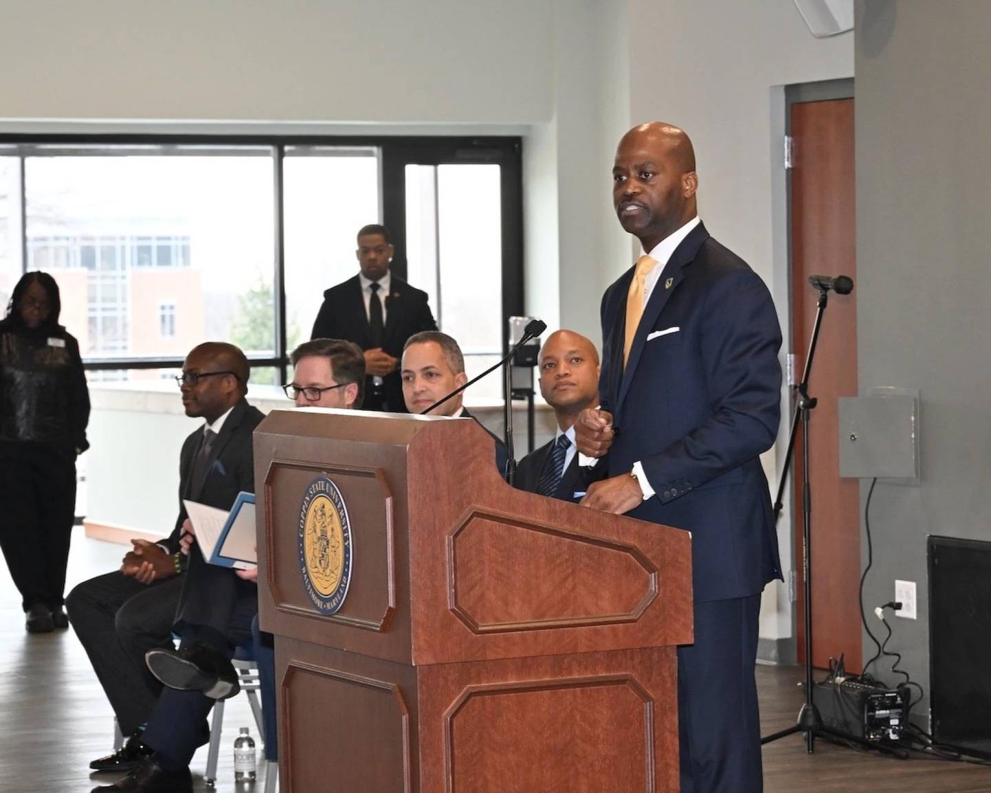 Coppin State University President Anthony L. Jenkins announces the $3.9 million grant from the U.S. Department of Commerce and National Telecommunications and Information Administration on Monday, January 30, 2023.
