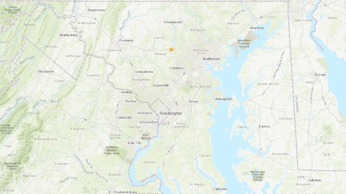 A map from the U.S. Geological Survey that shows the epicenter of the Oct. 11 earthquake in the southeast part of Carroll County. The epicenter is represented with a star.