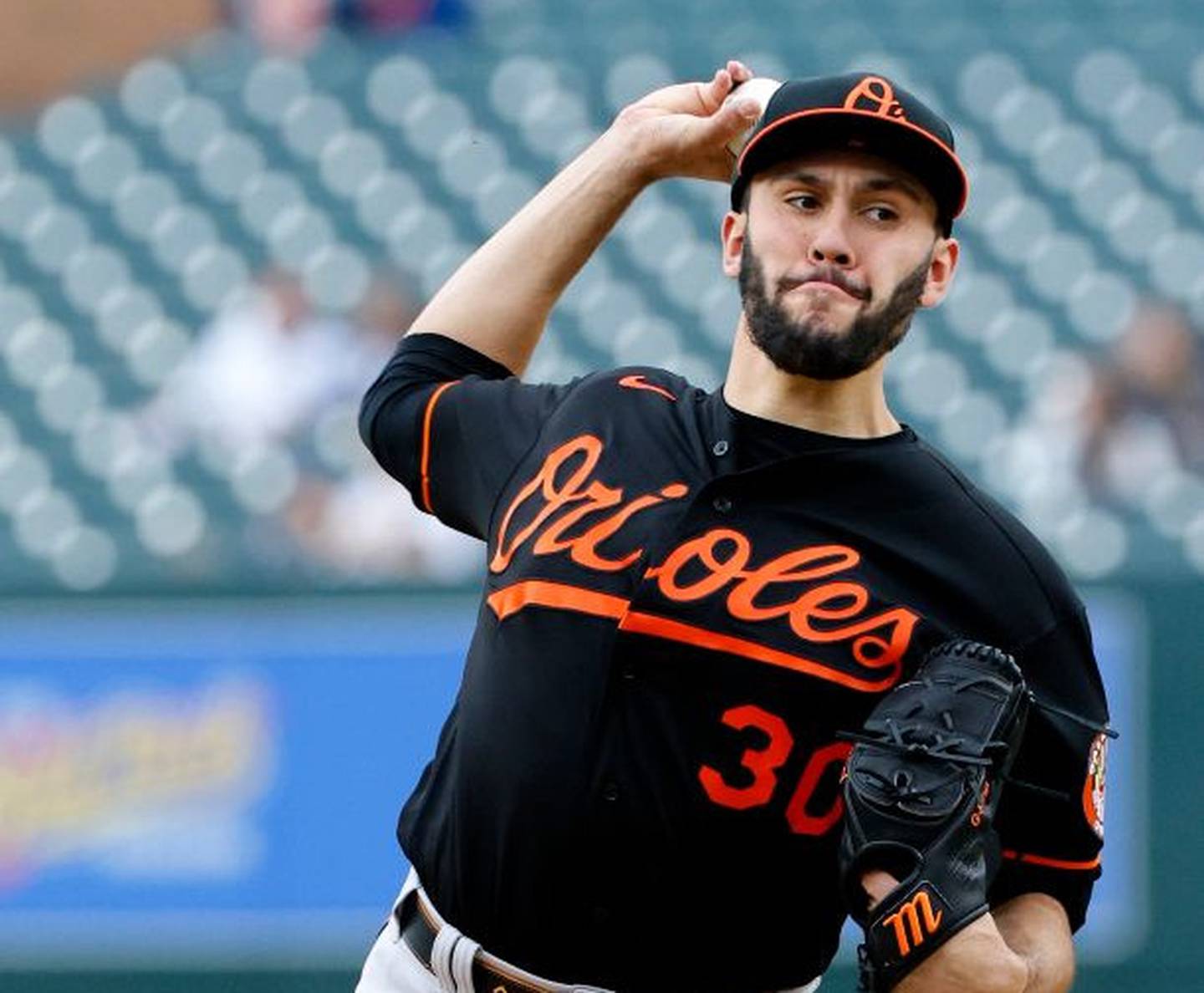 Grayson Rodriguez of the Baltimore Orioles pitches against the Detroit Tigers during the second inning of the second game of a doubleheader at Comerica Park on April 29, 2023, in Detroit, Michigan.