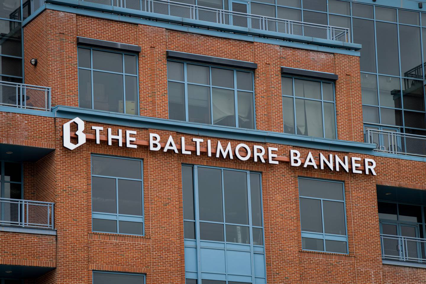The Baltimore Banner Sign is affixed to the Power Plant Building in downtown Baltimore.