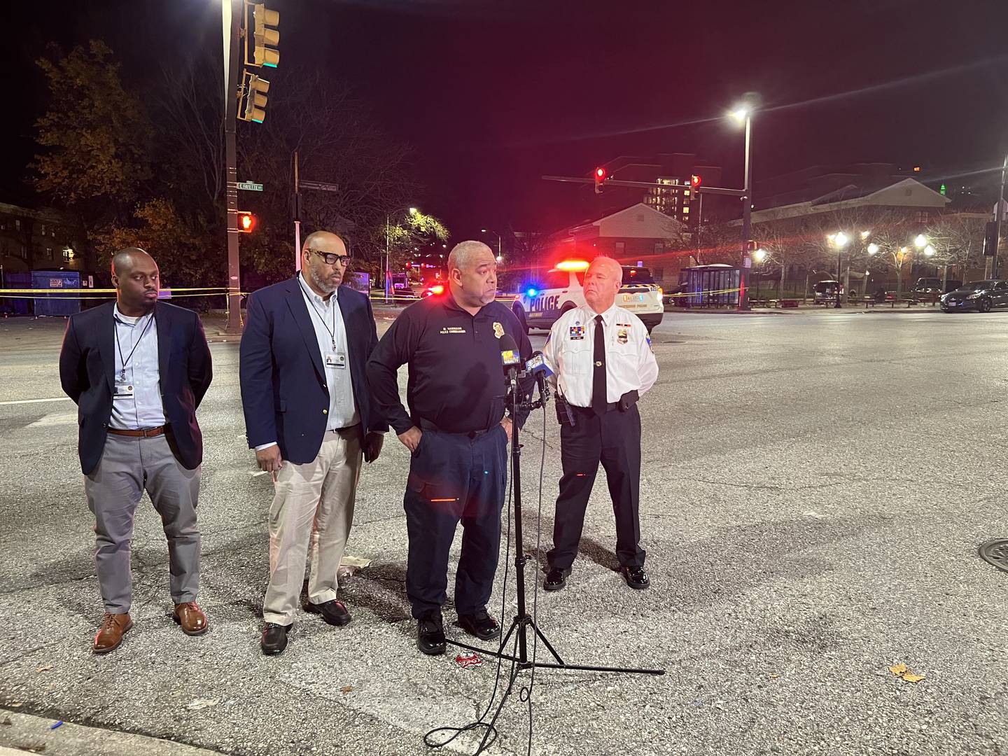 Baltimore Police Commissioner Michael Harrison leads a press conference about a 13-year-old girl shot in the head while standing outside a liquor store on . She was not believed to be the intended target.