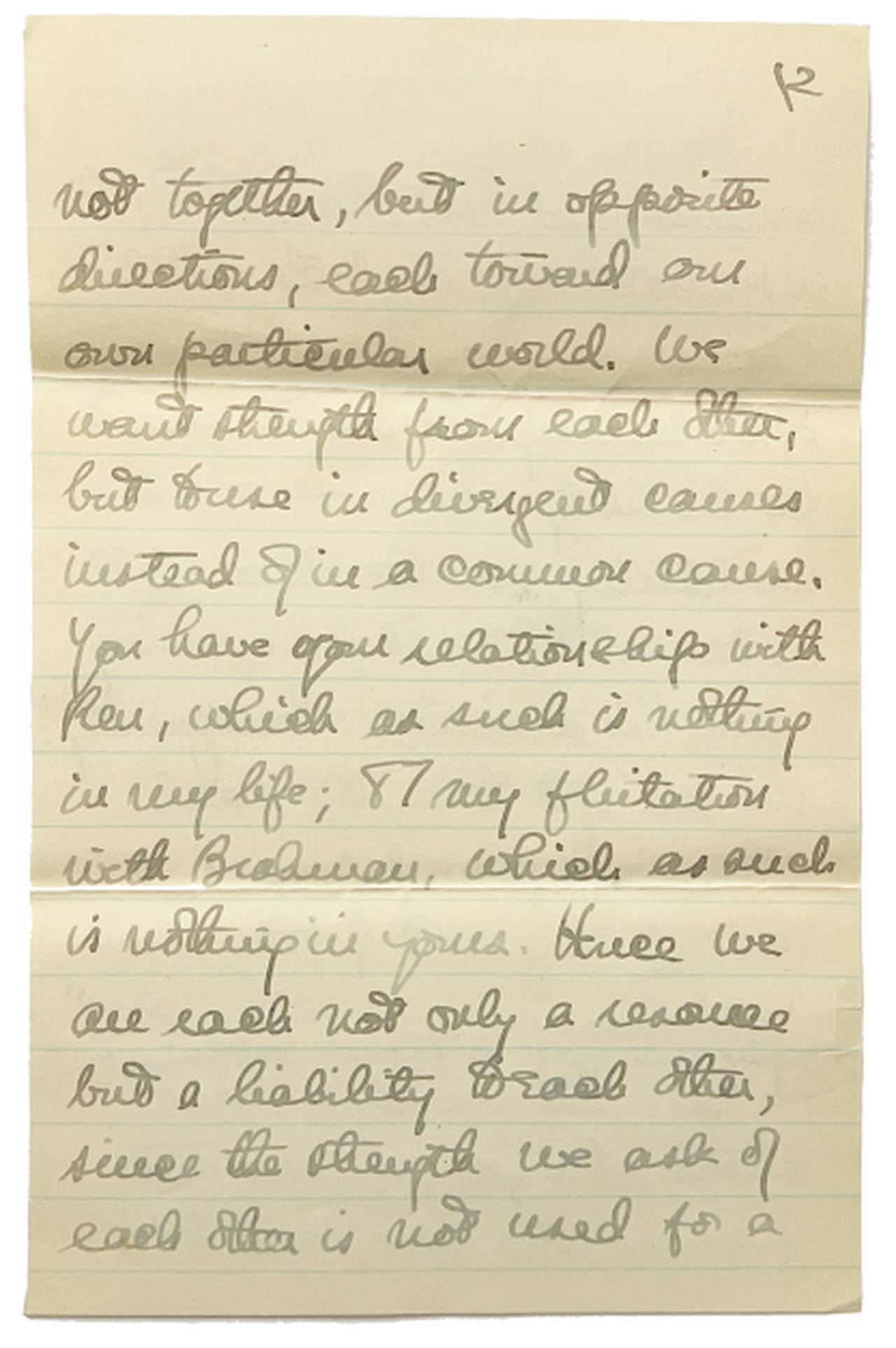 Excerpt from a letter written by R.