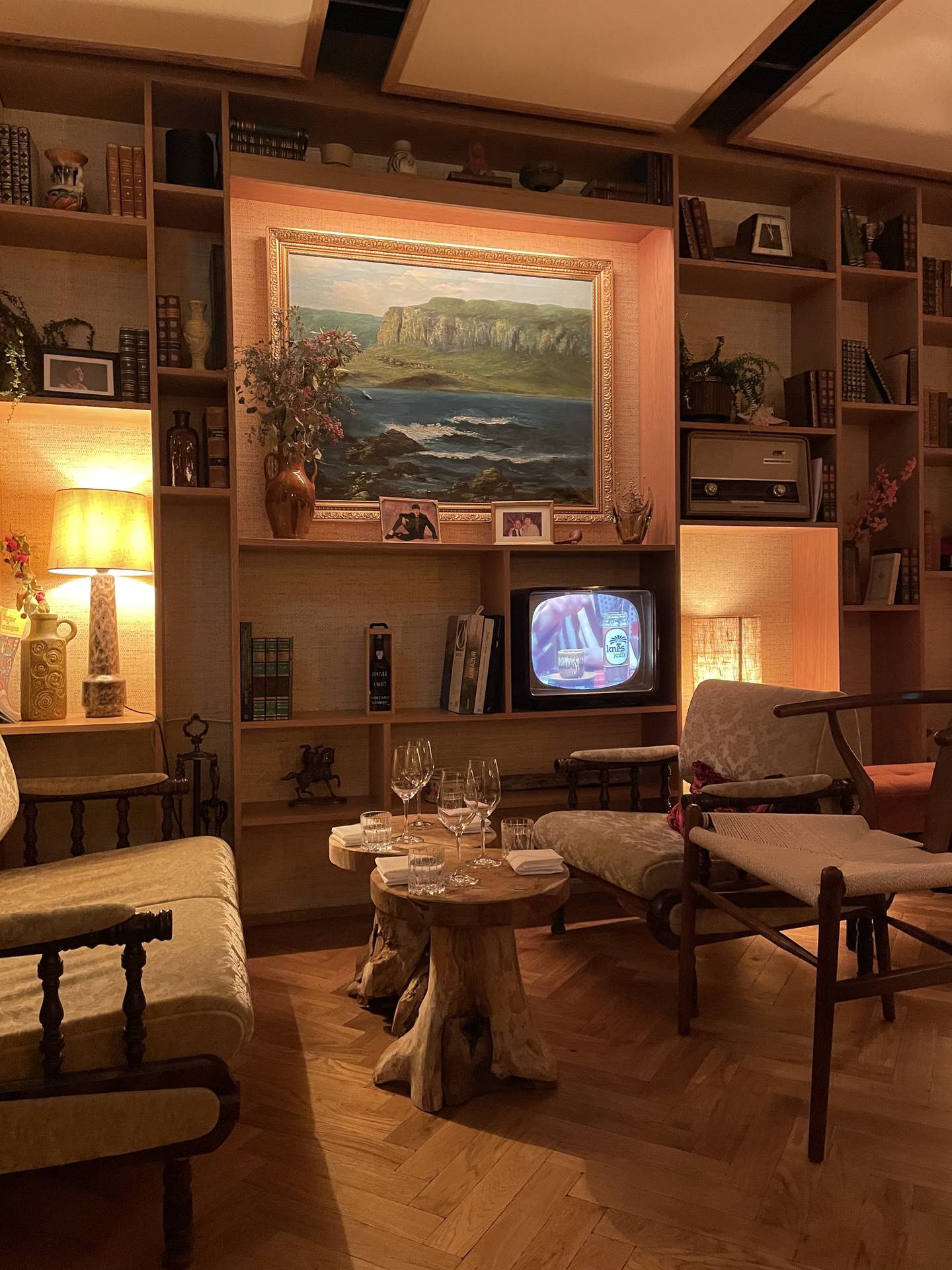 Prior to starting dinner, guests at Óx, a Michelin-starred restaurant in Reykjavik, are invited to sit inside a 1950s-style living room.
