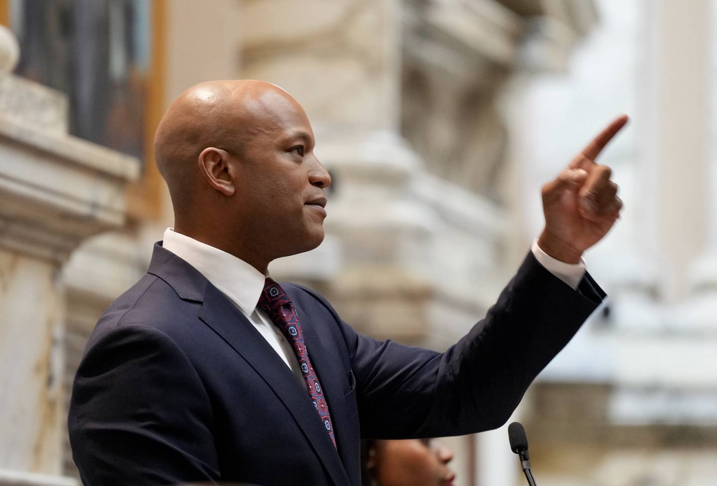 Governor Wes Moore speaks the State of the State in the House Chambers at the Maryland State House on February 1, 2023.