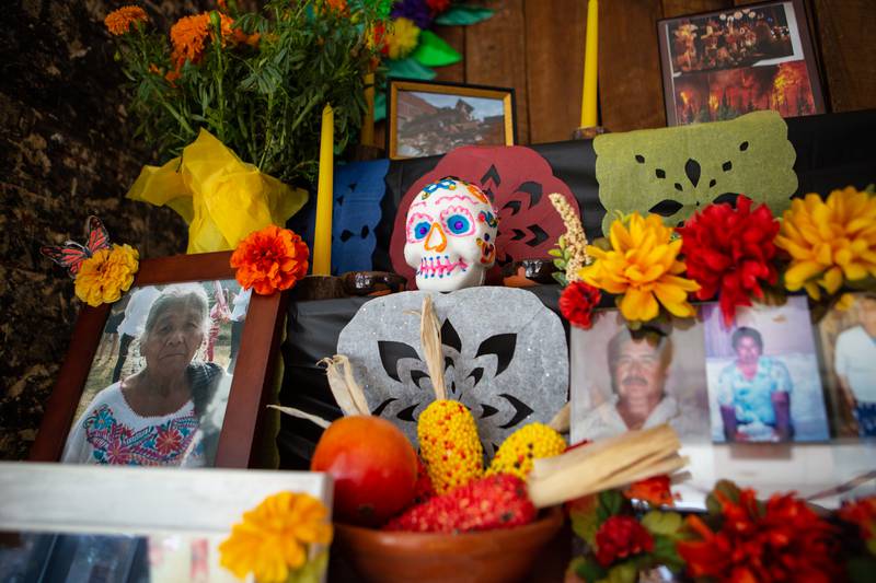 11/5/22 – The Artesanas' altar, or ofrenda, welcomed guests to the Creative Alliance's Día de los Muertos celebration on Saturday. The ofrenda is a staple part of the Mexican holiday, honoring the deceased with pictures, candles, tamales, cempasúchil flowers, and other offerings.