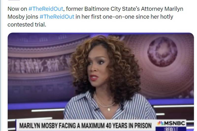 Former Baltimore State's Attorney Marilyn Mosby appeared on Wednesday on "The ReidOut" with Joy Reid on MSNBC and declared her innocence on perjury and mortgage fraud charges.