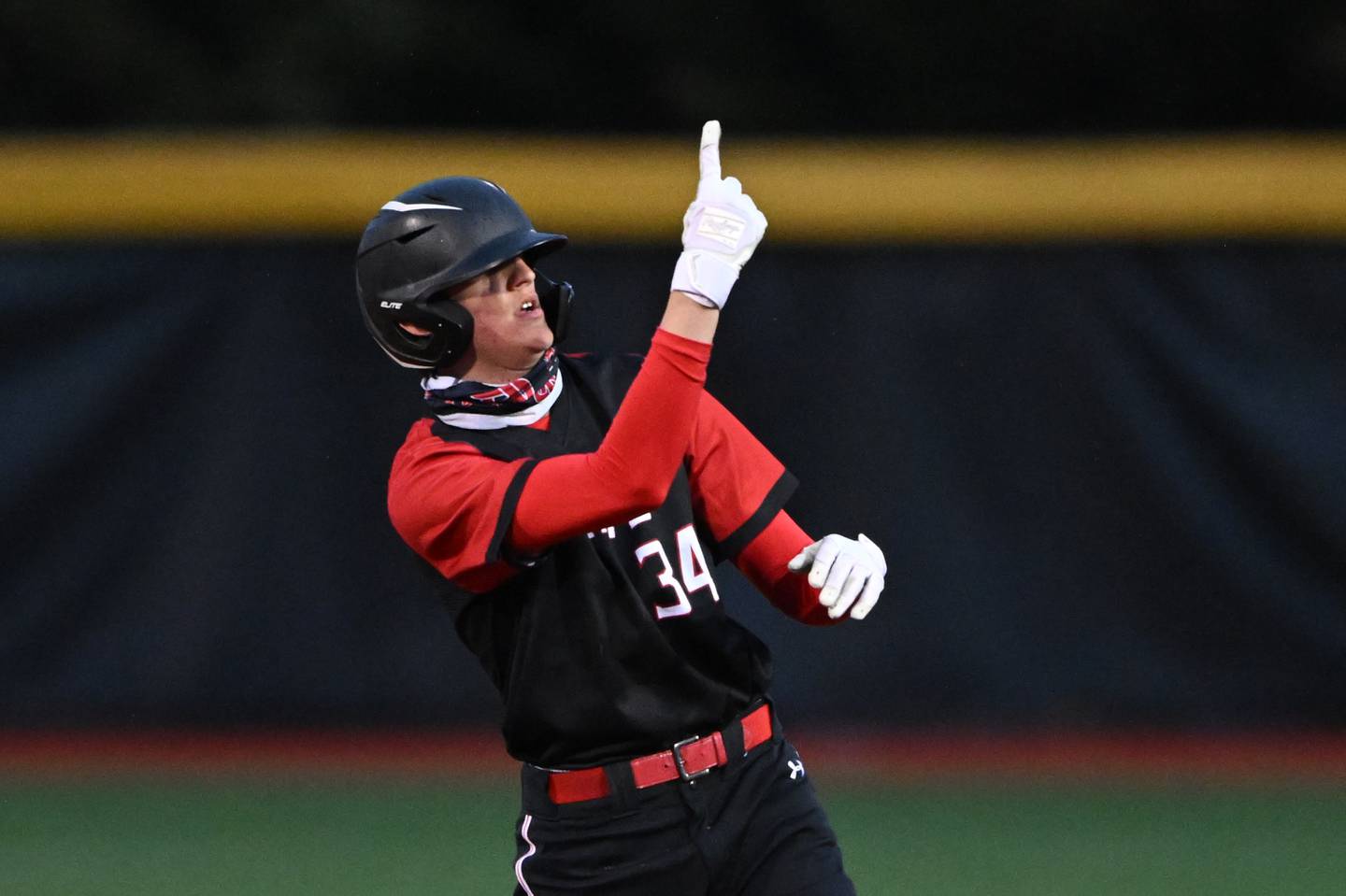 Martin Spalding's Nate Wines gestures after hitting a double against Calvert Hall during a High School baseball game Friday, March 24, 2023 in Towson, Md.