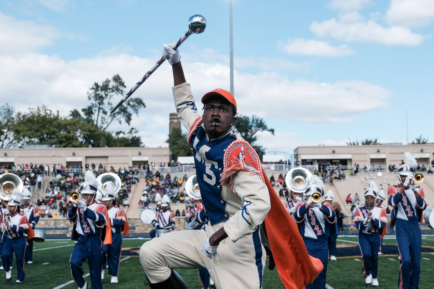 The Morgan Sate University band performs during the halftime show at the homecoming game versus Norfolk State University.