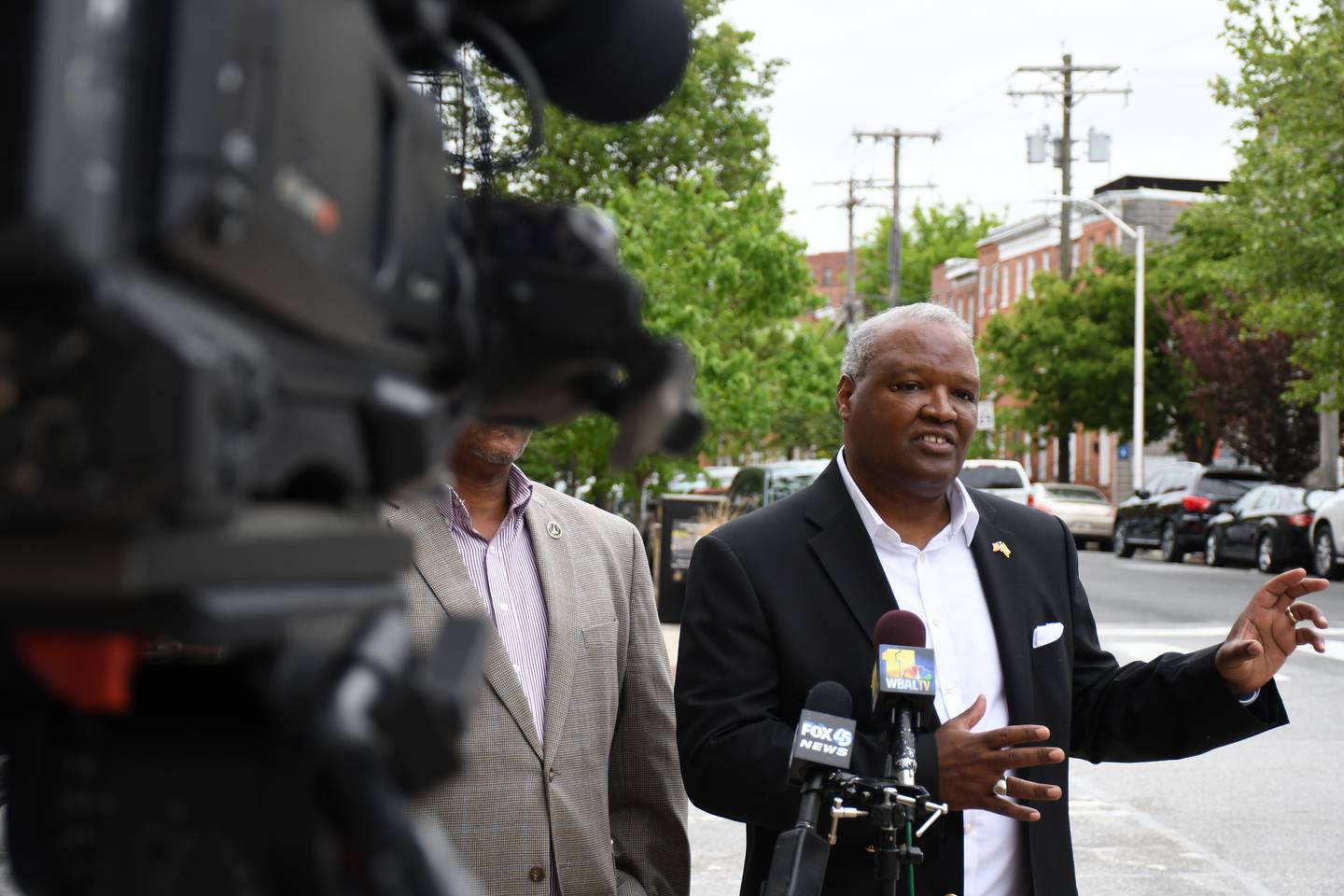 Rushern L. Baker III holds a news conference in Baltimore's Pigtown neighborhood on May 5, 2022 to discuss issues with dirt bike riders. At the time, Baker was actively campaigning for governor as a Democrat. He has since suspended his campaign.