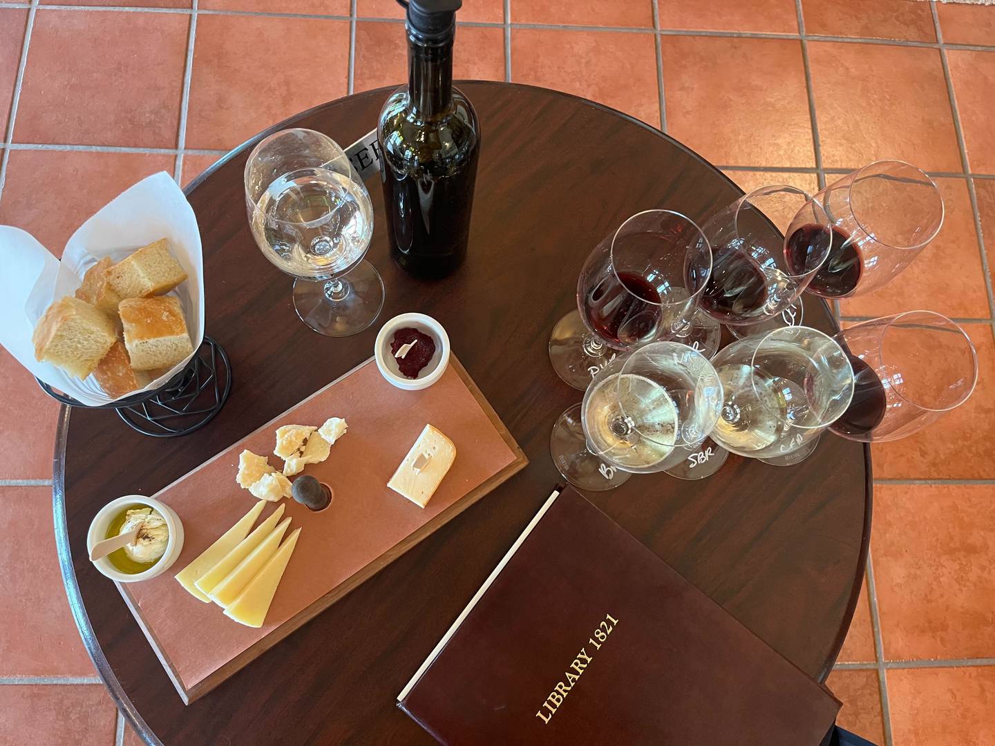 Library 1821 has a cheese and meat charcuterie tray option to pair with their selections of wine. The goat cheese is a must try.