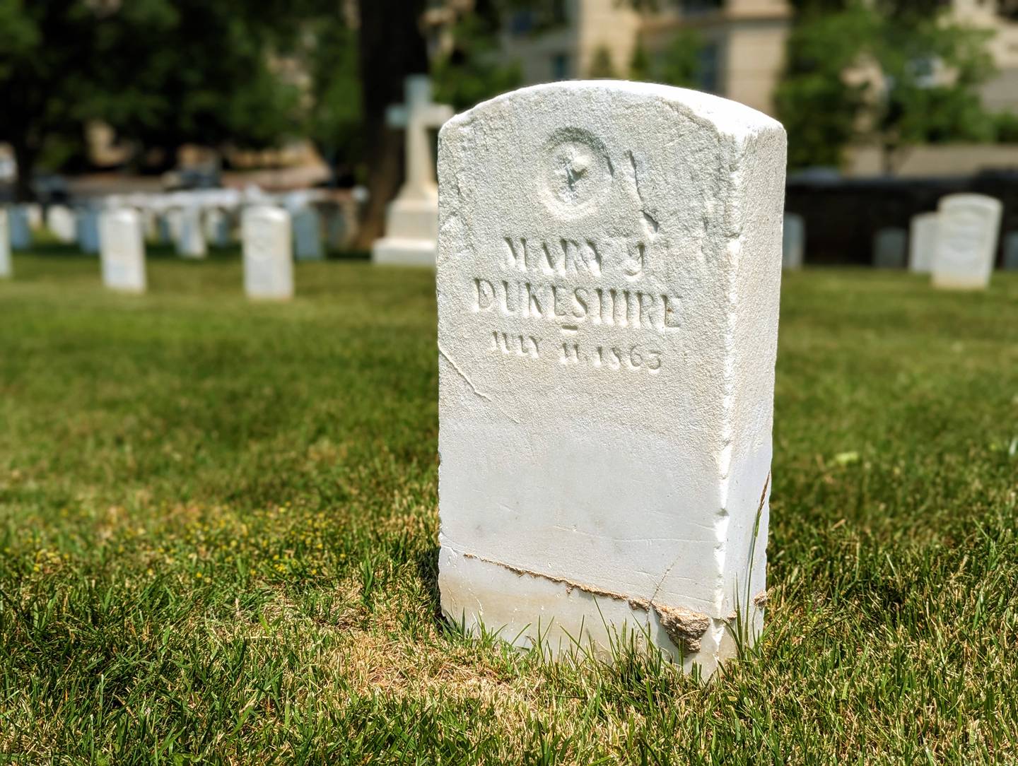 Mary J. Dukeshire's headstone in the Annapolis National Cemetery is the only one for the four Civil War nurses buried there that includes a date.