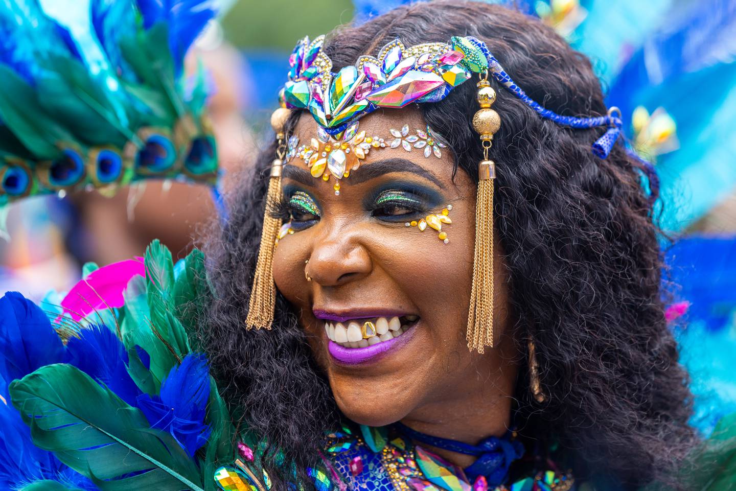 A mas player celebrating during the annual Baltimore Washington ONE Carnival in Baltimore, MD on Saturday, July 8, 2023.