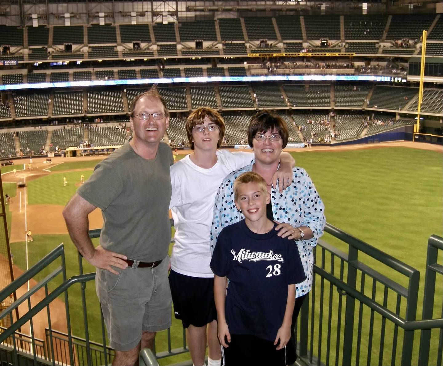 The Kostka family attends a Brewers game on Aug. 9, 2008.