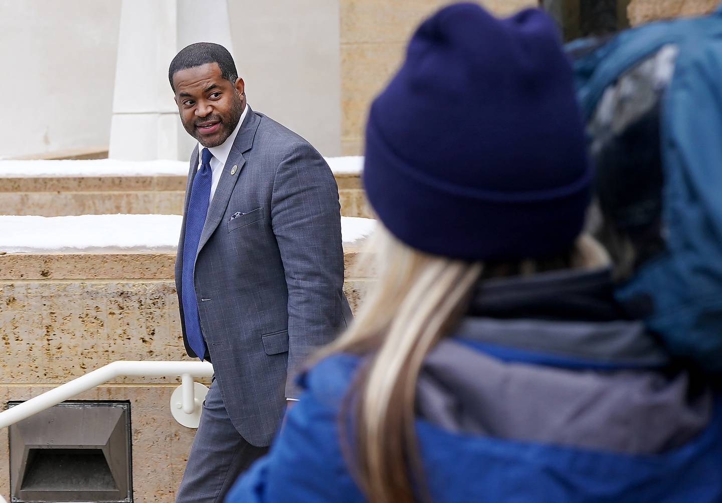 Nick Mosby leaves the Federal courthouse building in Greenbelt.  Mosby testified at thetrial of Former Baltimore State’s Attorney Marilyn Mosby, Wednesday Jan. 24, 2024.