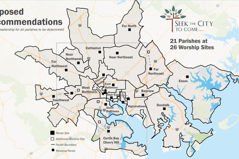 The Archdiocese of Baltimore would close churches and redraw the lines of parishes under a consolidation plan.