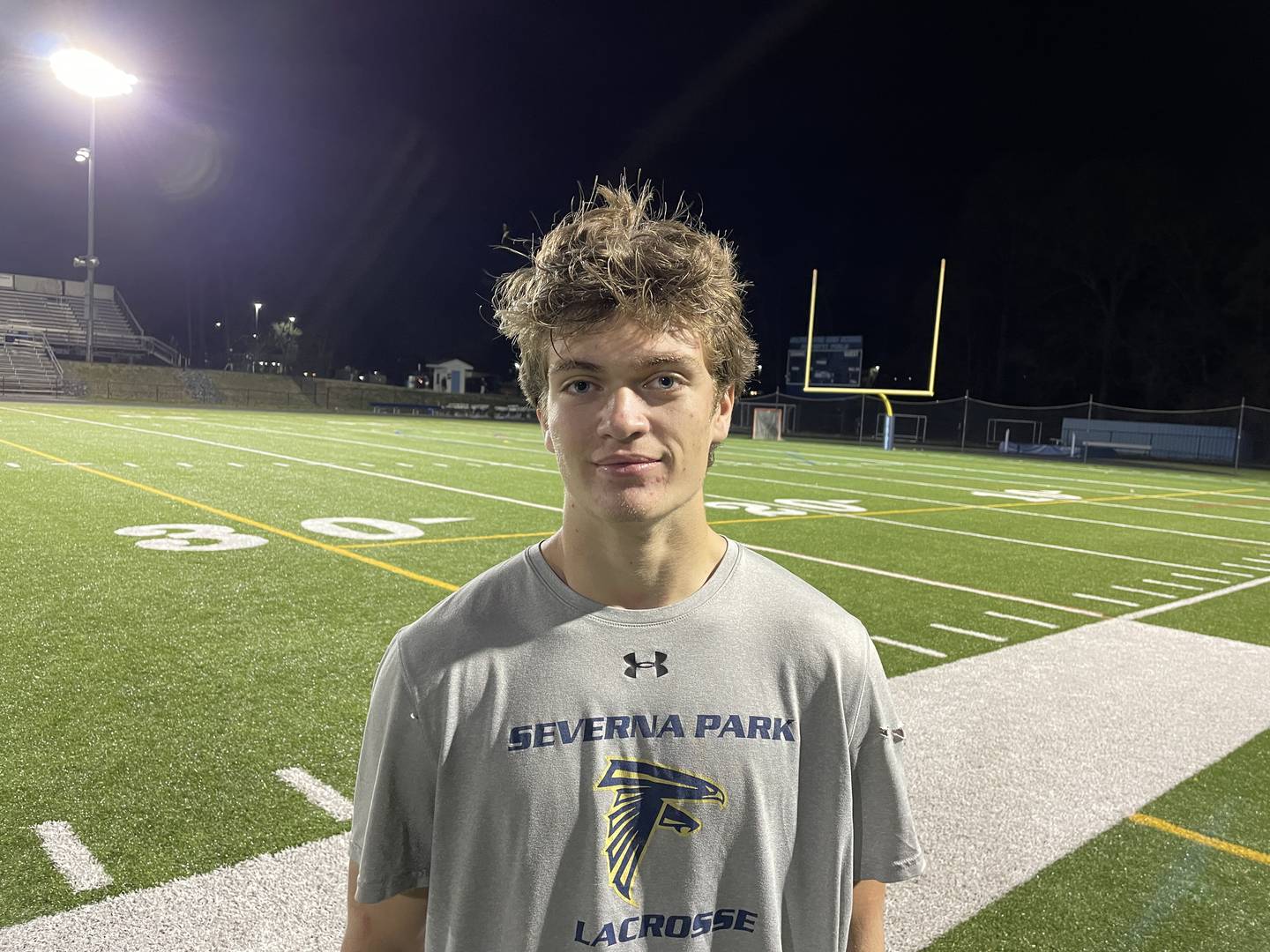John Burkhardt helped keep Severna Park's boys lacrosse team undefeated Friday evening. The junior scored 5 goals as the No. 9 Falcons defeated South River, 11-8, in a battle of undefeated Anne Arundel County in Edgewater.