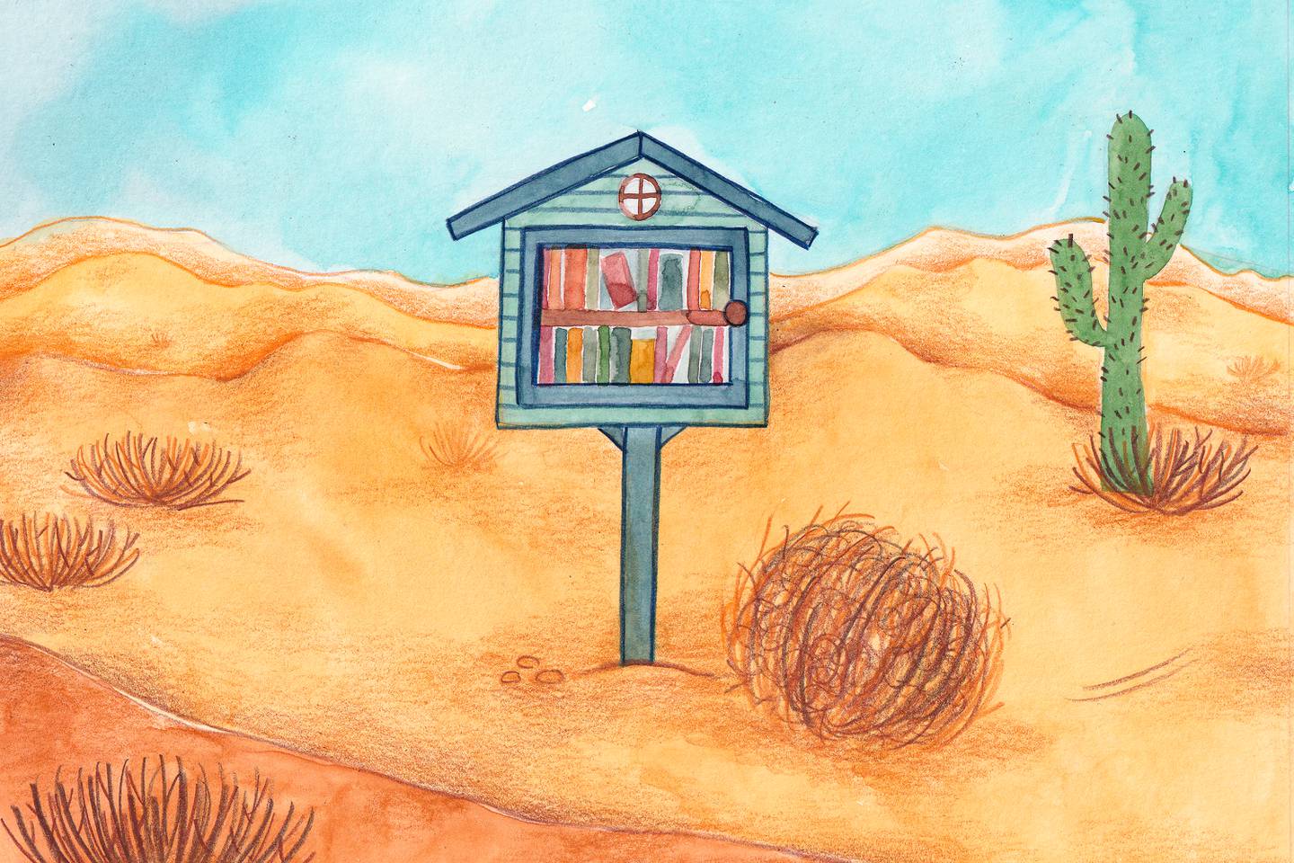A Little Free Library in a desert.