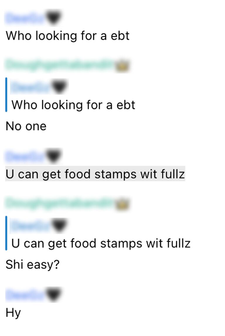 A screenshot from Telegram where two users discuss how easy it is to steal benefits.
