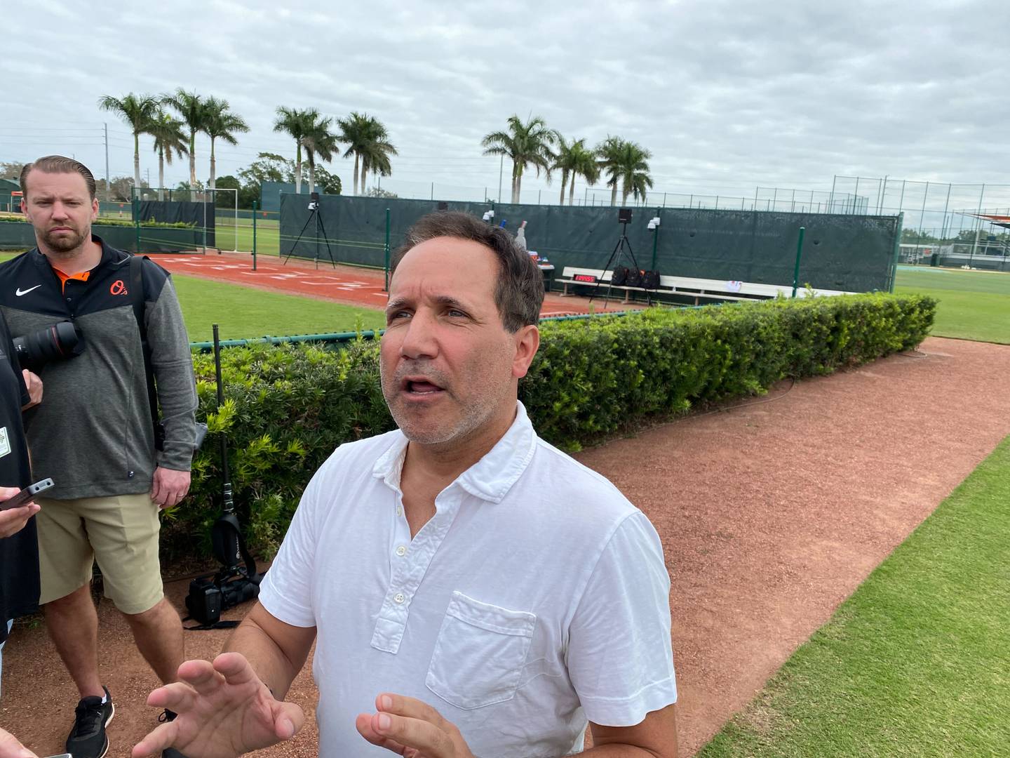 Orioles owner John Angelos speaks to the media during spring training in Sarasota, Florida