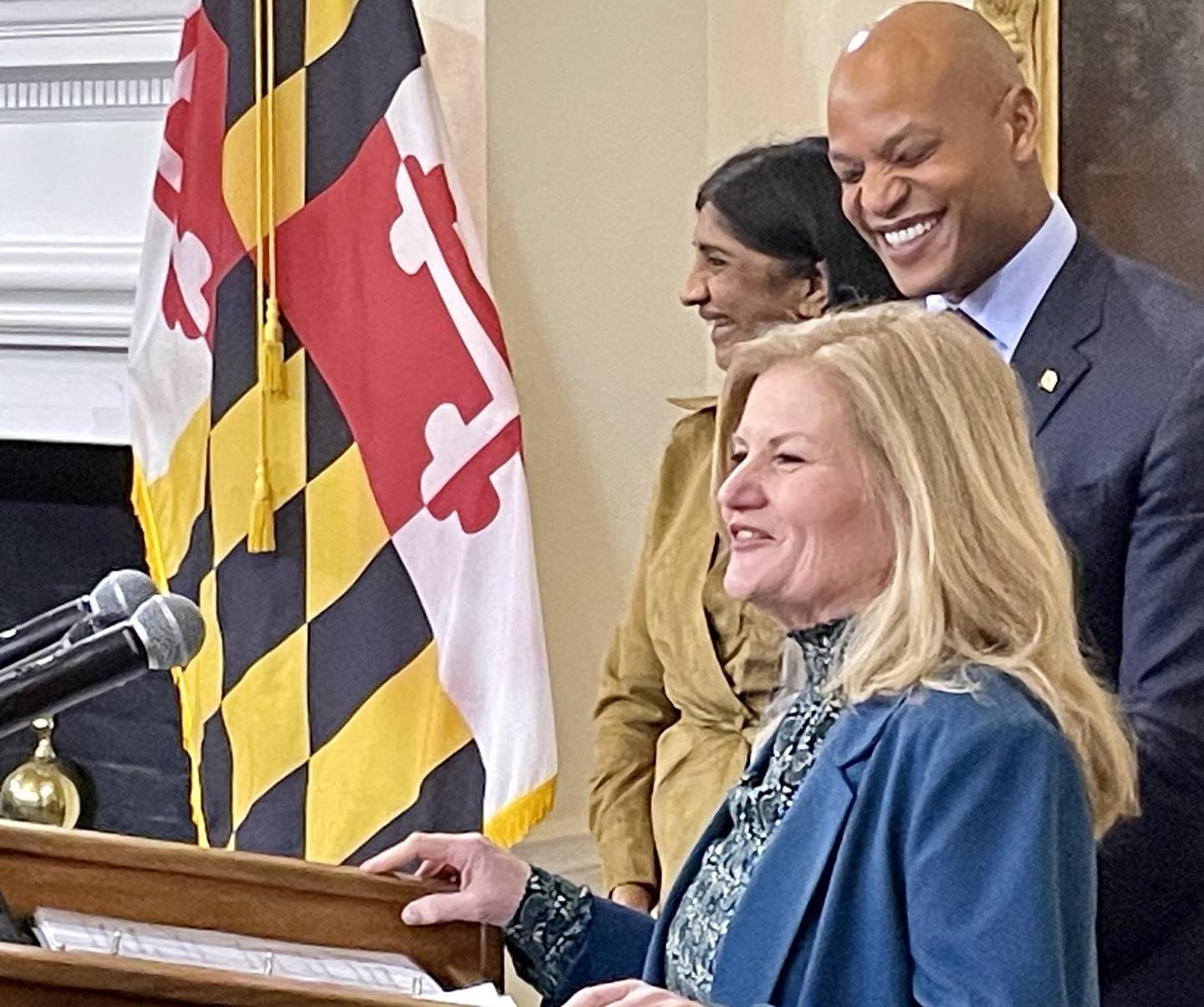 Carmel Martin, special secretary of the Governor's Office of Children, speaks before Gov. Wes Moore signs executive orders on January 18, 2024.