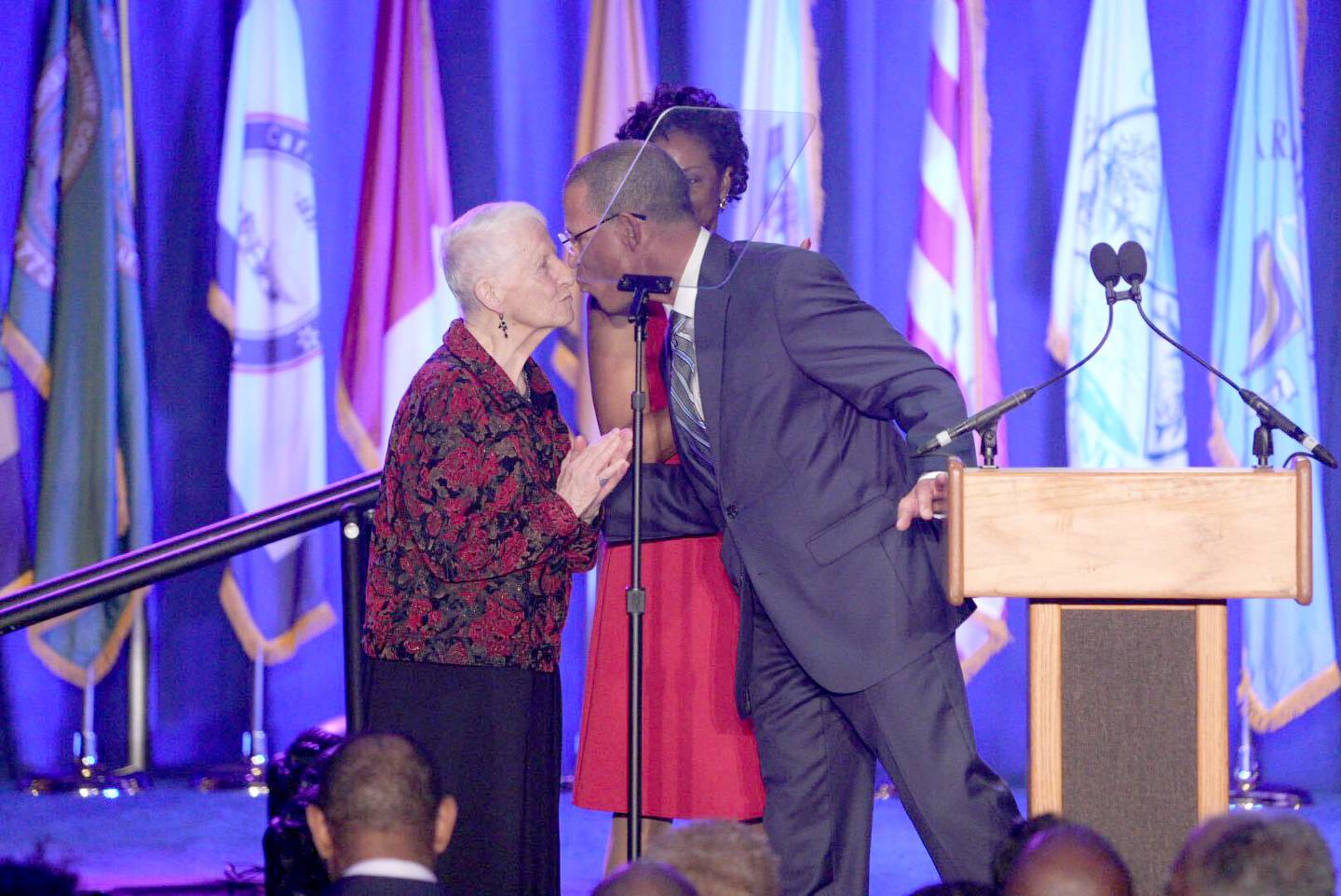 Anthony Brown, candidate for attorney general, kisses his 95-year-old mother, Lilly Brown.