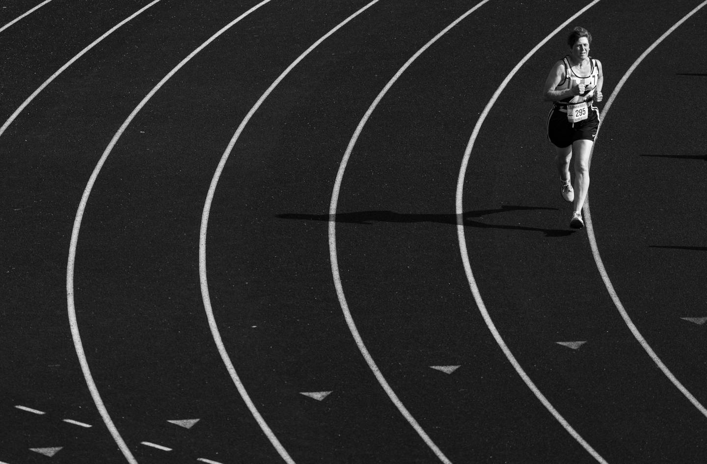 Emilie Class, of Maryland, competes in the 800-meter dash at South Fayette High School, in McDonald, PA, during the National Senior Games, Thursday, July 13, 2023.