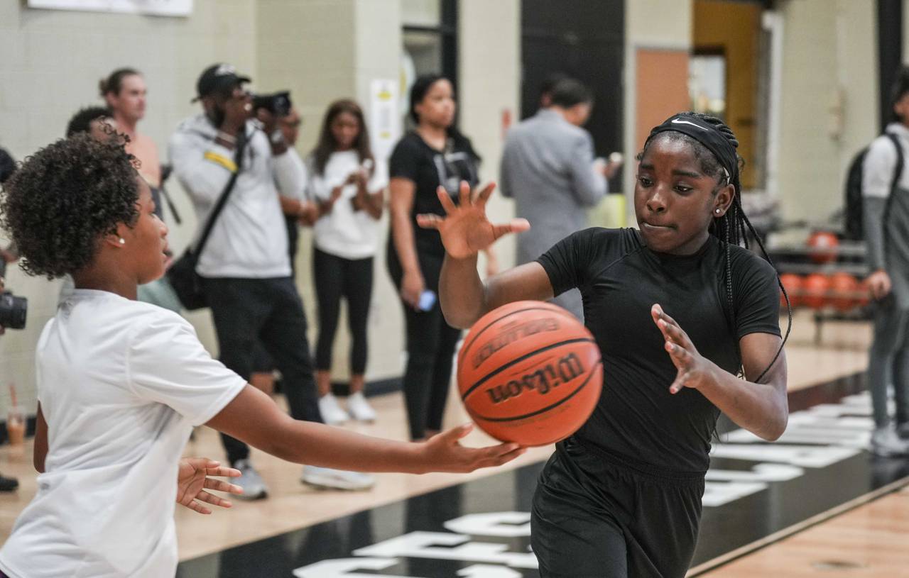 LSU basketball star and Baltimore native Angel Reese hosted a basketball clinic at Saint Frances Academy on July 19, 2023.