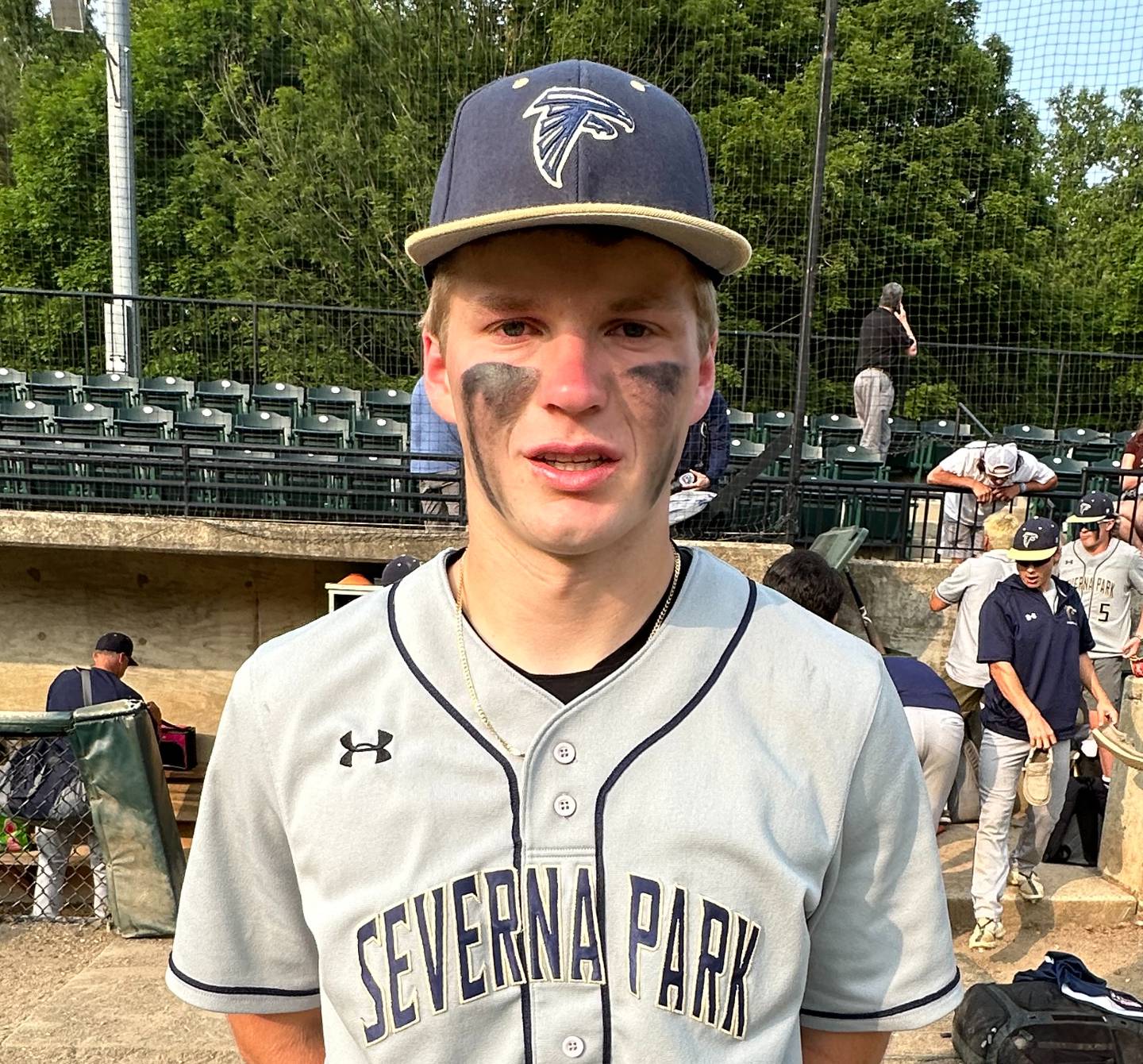 Matt Fleisher was a bright spot in an otherwise tough day for Severna Park baseball Tuesday afternoon. Fleisher homered to lead off the fourth inning for the No. 2 Falcons, who lost to two-time defending state 4A champ Sherwood, 9-2, in a state semifinal contest at Shirley Povich Field in Montgomery County.