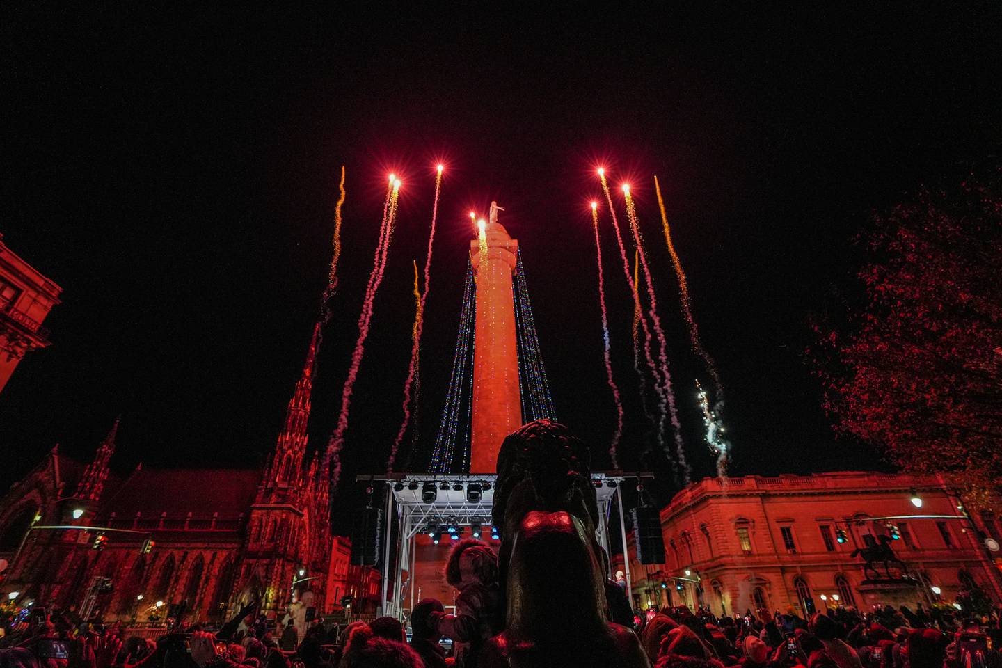 Hundreds of people gather to celebrate the 51st lighting of theMount Washington Monument in Baltimore City, Md., on December 1st, 2022.