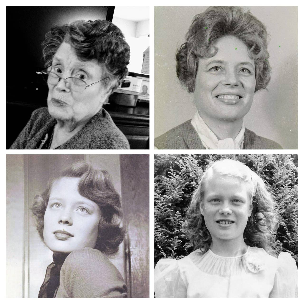 My mom at various points in her life, as a young girl, a high school student, the mother of five and a woman facing Alzheimer's Disease.