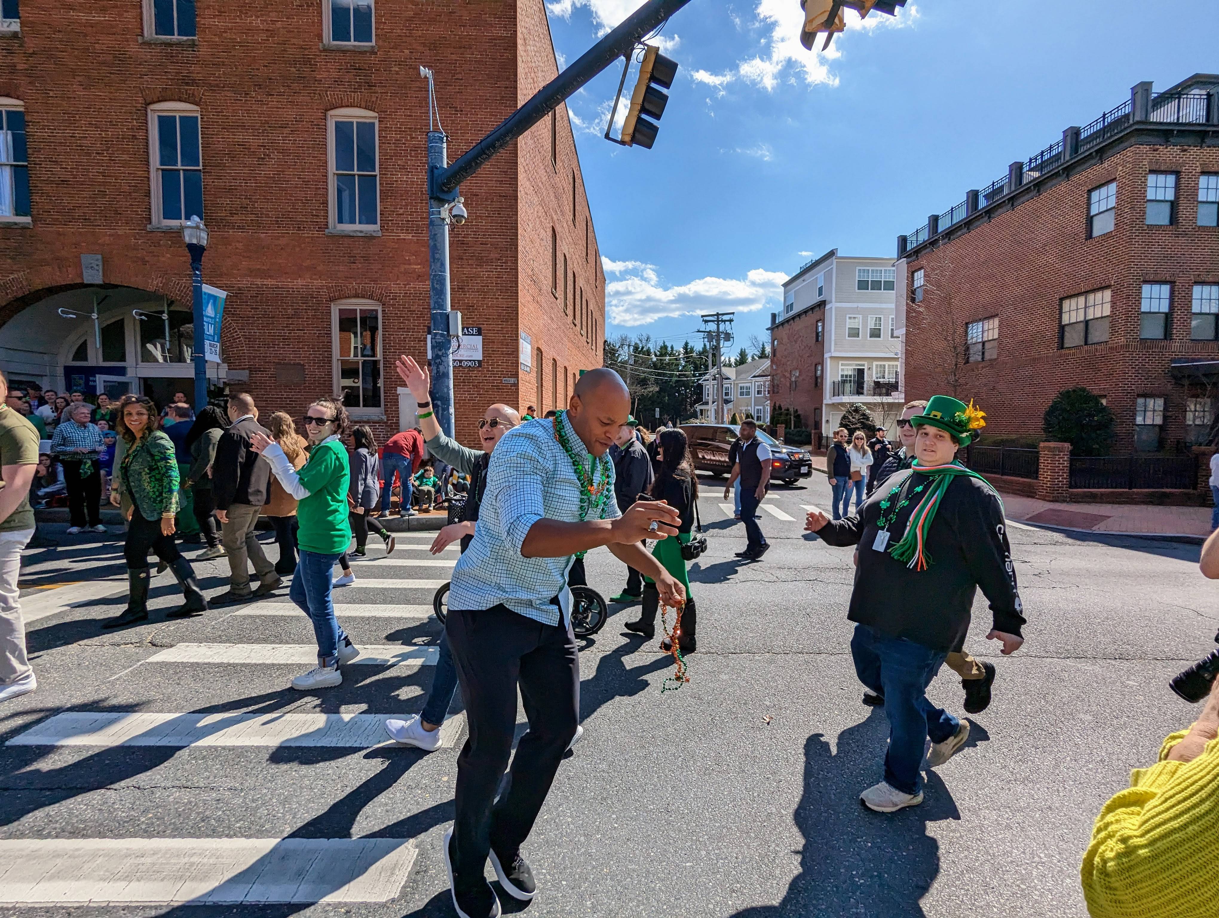 Gov. Wes Moore danced through part of the Annapolis St. Patrick's Parade on March 5.