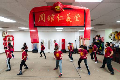 Students practice at U.S. Jow Ga Martial Arts in Columbia, Md. on Wednesday, Jan. 24, 2024.