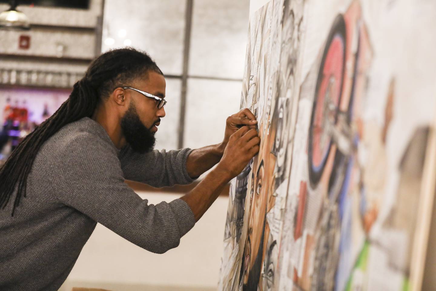 Former NFL Linebacker Aaron Maybin hosts a show of his various artworks titled "Diary of a Mad Black Artist" featuring paintings and mixed media pieces.