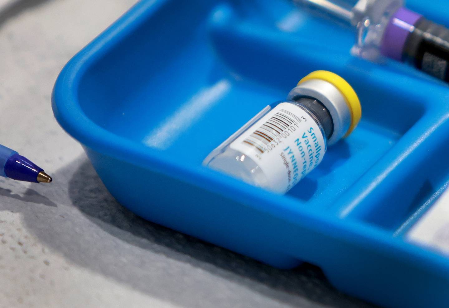 A vial of smallpox/monkeypox vaccine is seen during a vaccination event at the Pride Center on July 12, 2022 in Wilton Manors, Florida. The center is offering the free smallpox/monkeypox vaccinations from the Florida Department of Health in Broward County as South Florida leads the state in the number of people infected.