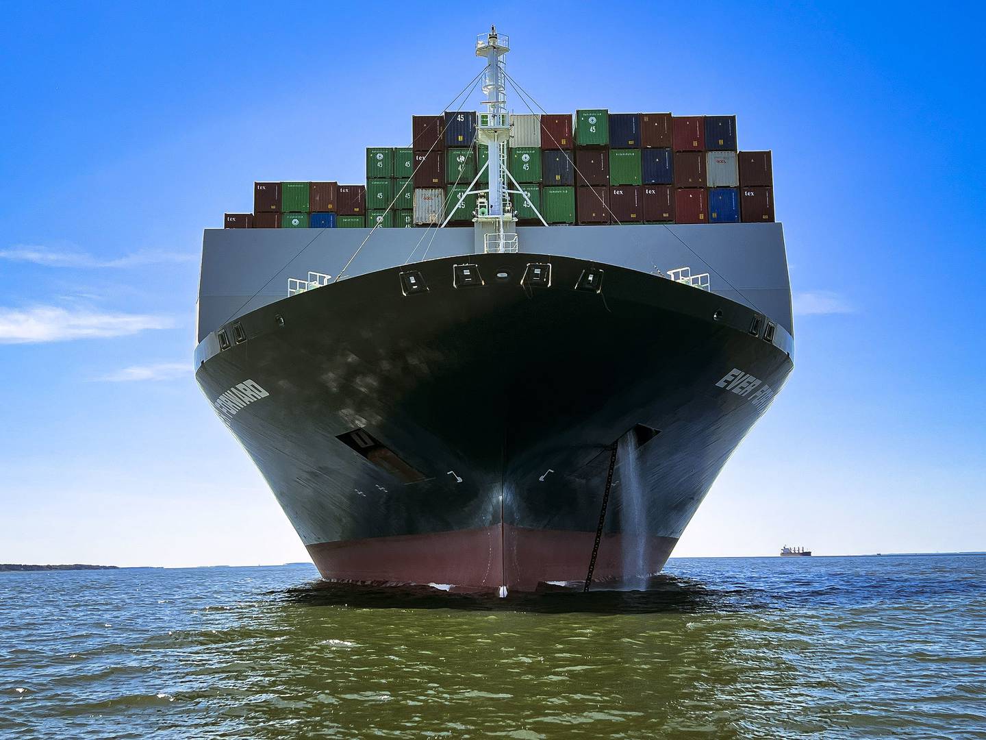 The container ship Ever Forward grounded in the Chesapeake Bay outside the Craighill Channel near Annapolis in the spring of 2022. The owners have agreed to pay for oyster beds destroyed in the accident.