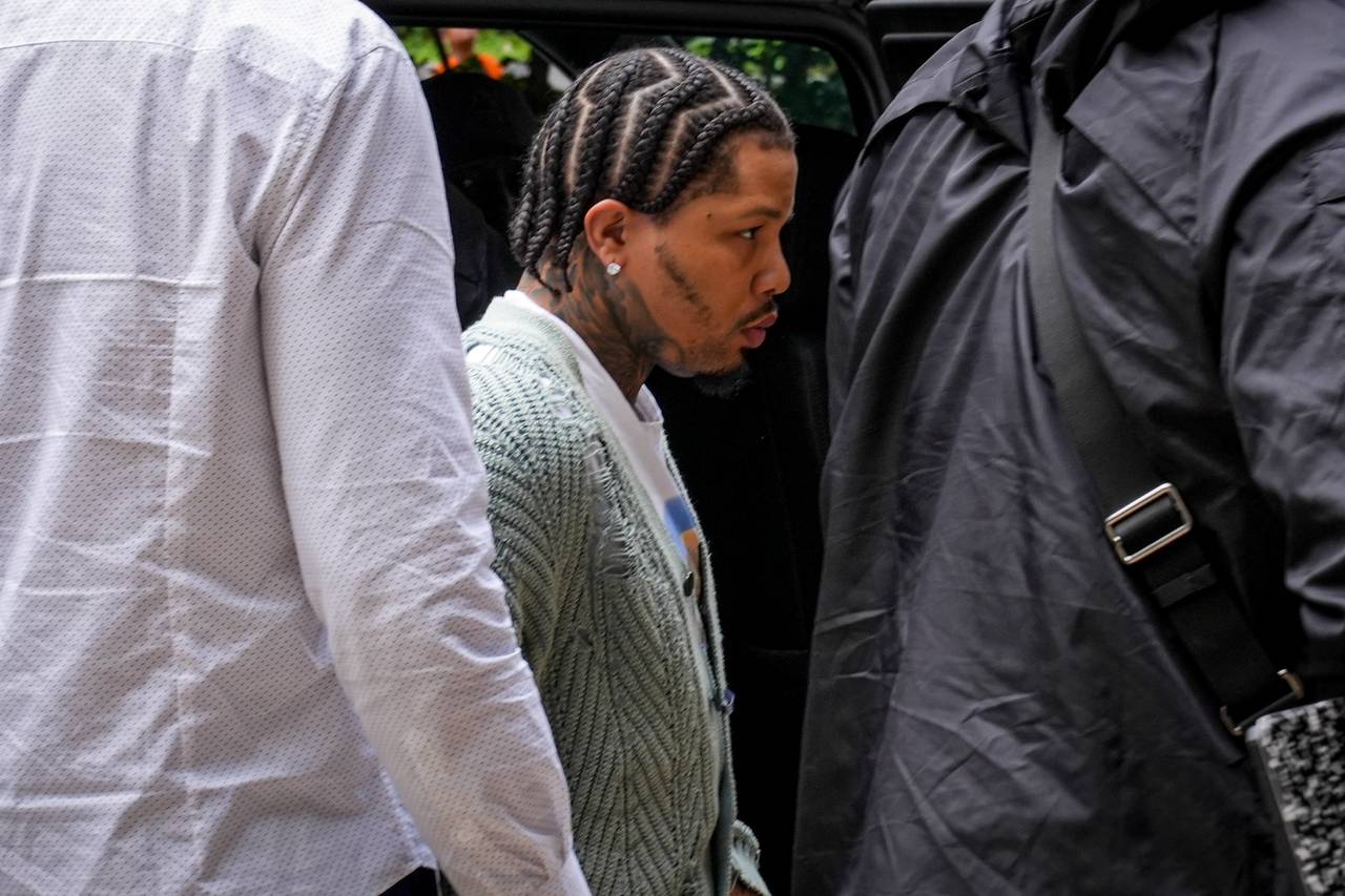 Baltimore boxing champion Gervonta “Tank” Davis arrives for his sentencing at the Elijah E. Cummings Courthouse on Friday, May 5. Davis pleaded guilty to four traffic offenses in connection to a hit-and-run in 2020 that injured four people.