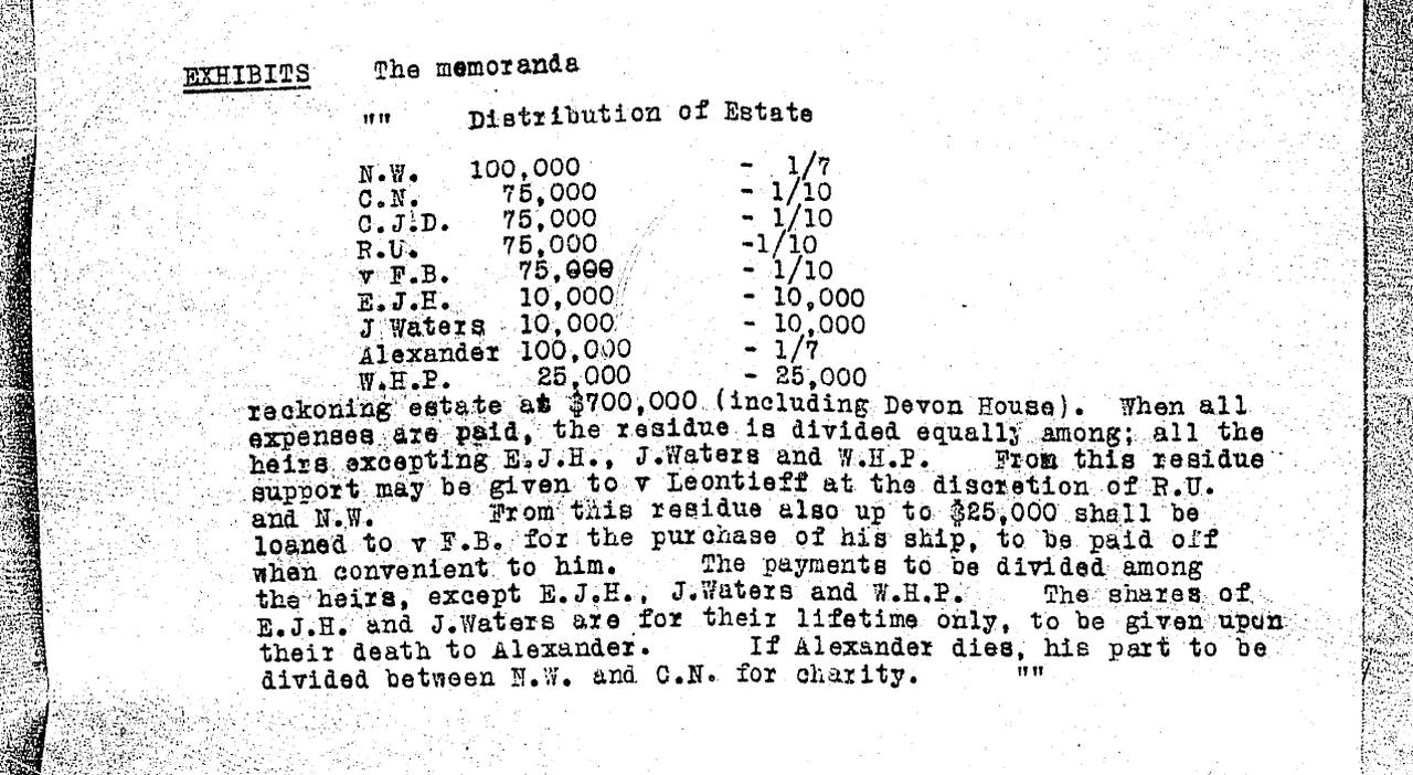 Excerpt from the legal file of the estate of Eleanor Robb Patterson.
