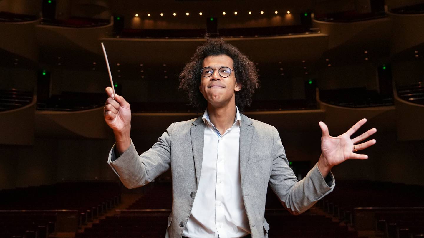 Jonathon Heyward, Music Director of the Baltimore Symphony Orchestra poses for a portrait at Joseph Meyerhoff Symphony Hall, Tuesday, May 2, 2023.