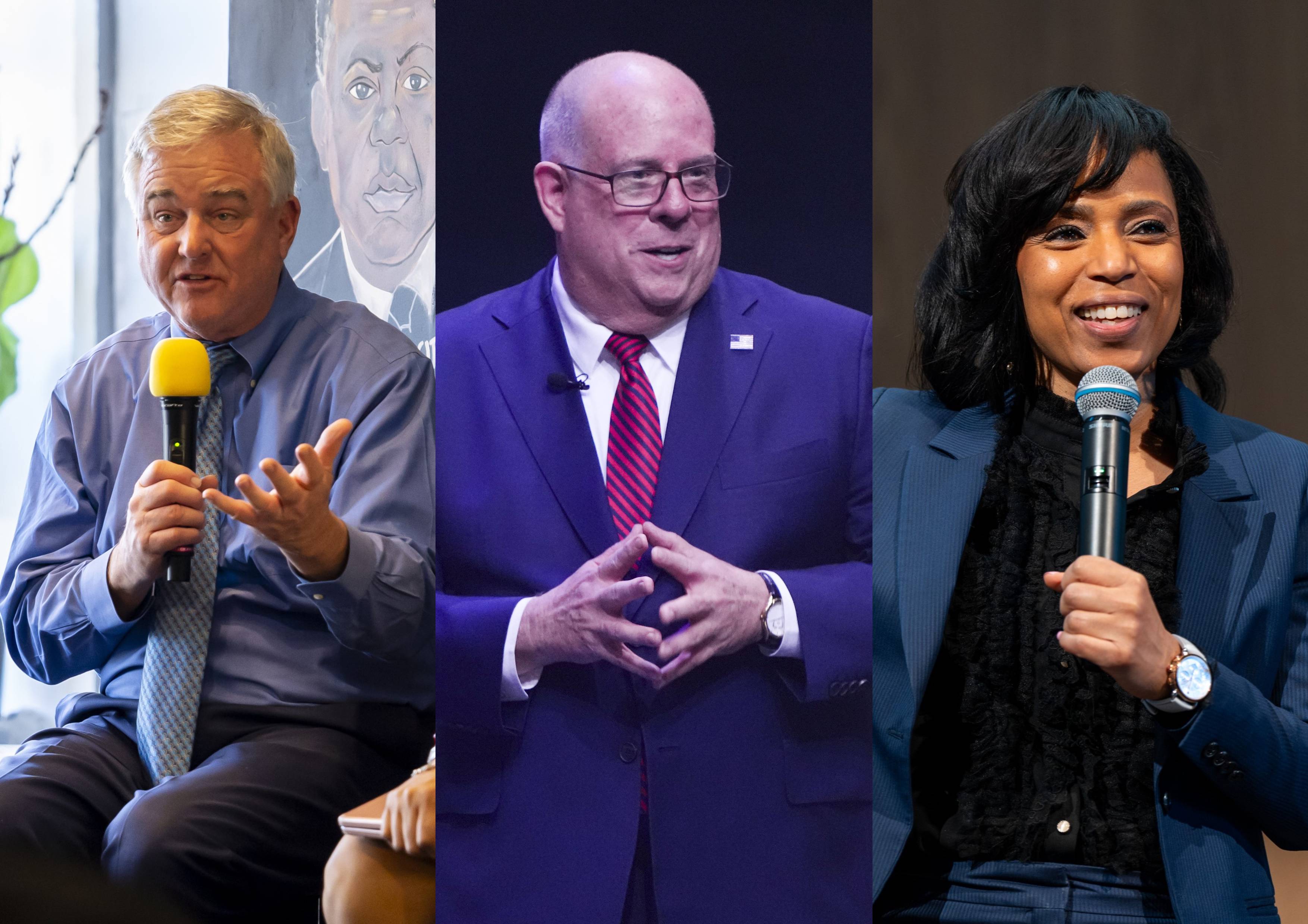 Leading candidates for the U.S. Senate in Maryland in 2024 are, from left: U.S. Rep David Trone, a Democrat; former Gov. Larry Hogan, a Republican; and Prince George's County Executive Angela Alsobrooks.