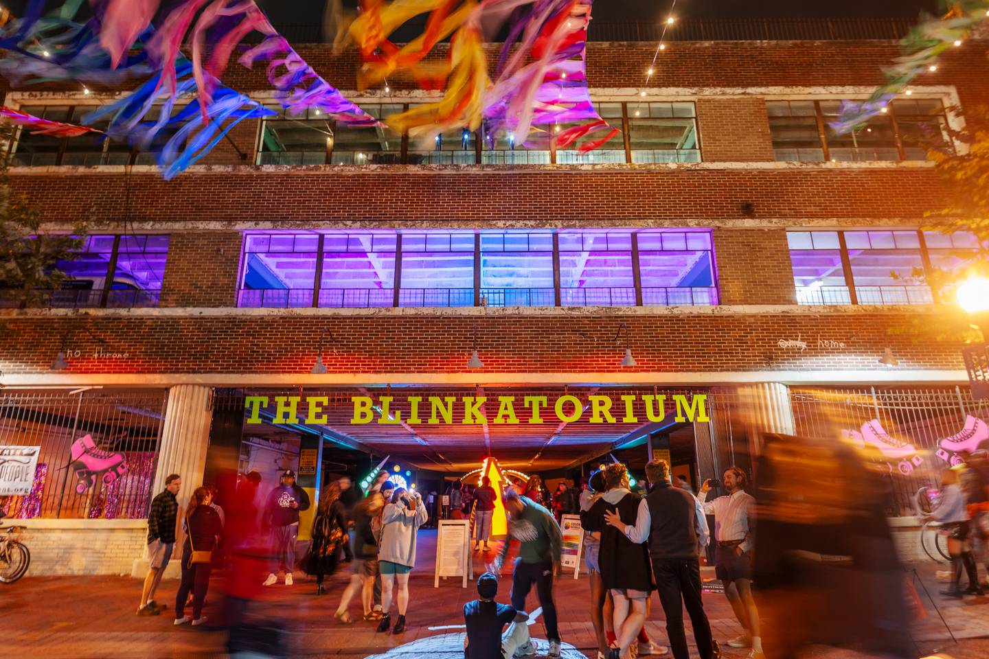 Outside of the Blinkatorium by Baltimore artist Scott Pennington and performances by Fluid Movement at Artscape in Baltimore, MD on September 22, 2023. (Photo by Craig Hudson for The Baltimore Banner)