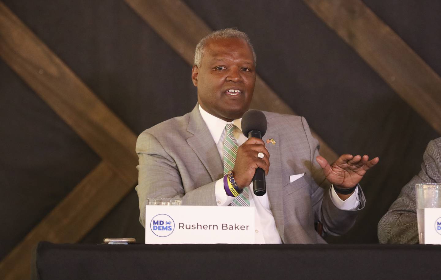 Gubernatorial candidate Rushern L. Baker III speaks during a candidates forum on healthcare issues sponsored by the Maryland Democratic Party at BC Brewery on May 31, 2022. (Kaitlin Newman for The Baltimore Banner)