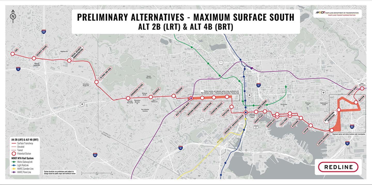 A proposed map of the Red Line, called Surface North.