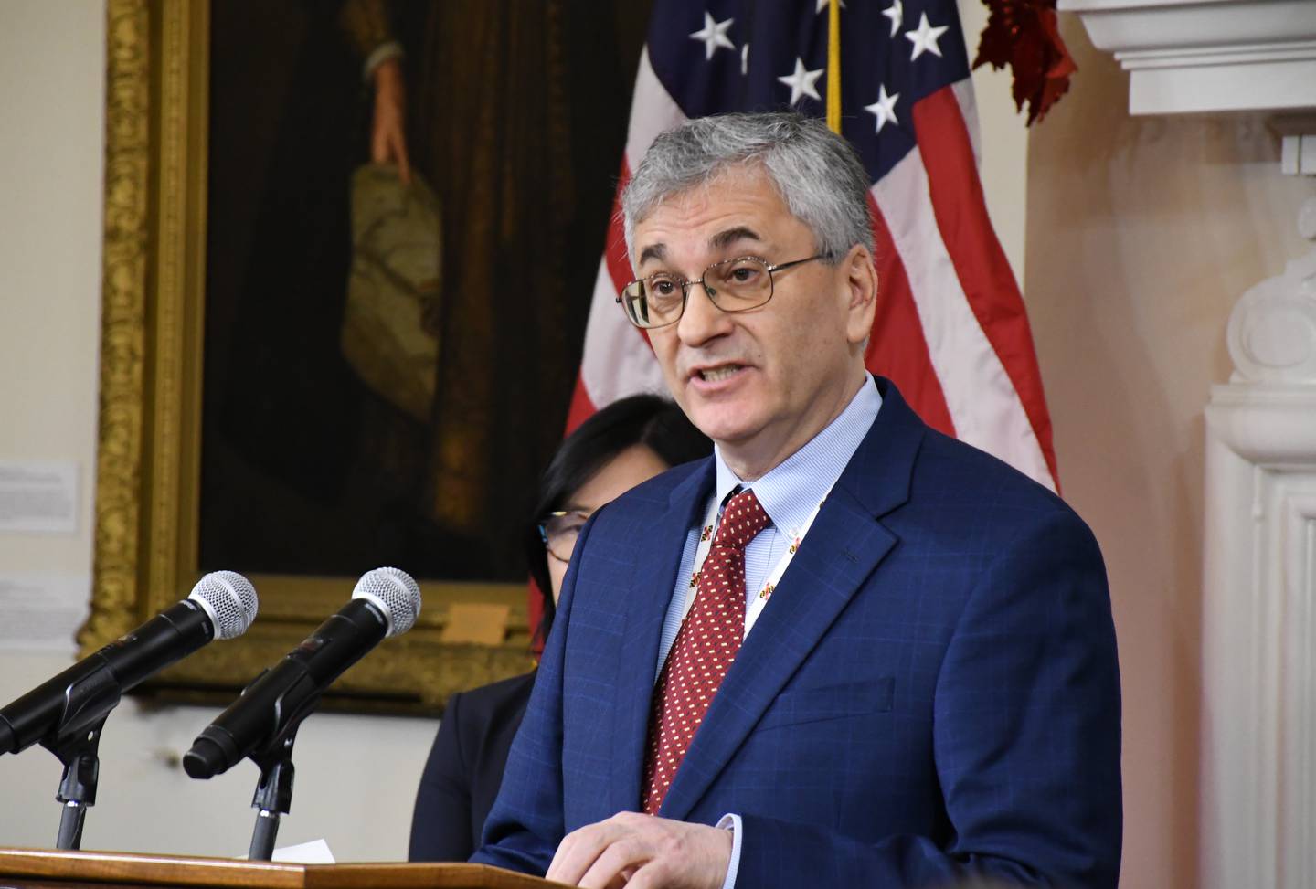 Maryland Department of Juvenile Services Secretary Vincent Schiraldi speaks about his department's work during a State House news conference on Tuesday, Jan. 9, 2024. Gov. Wes Moore announced public safety proposals.