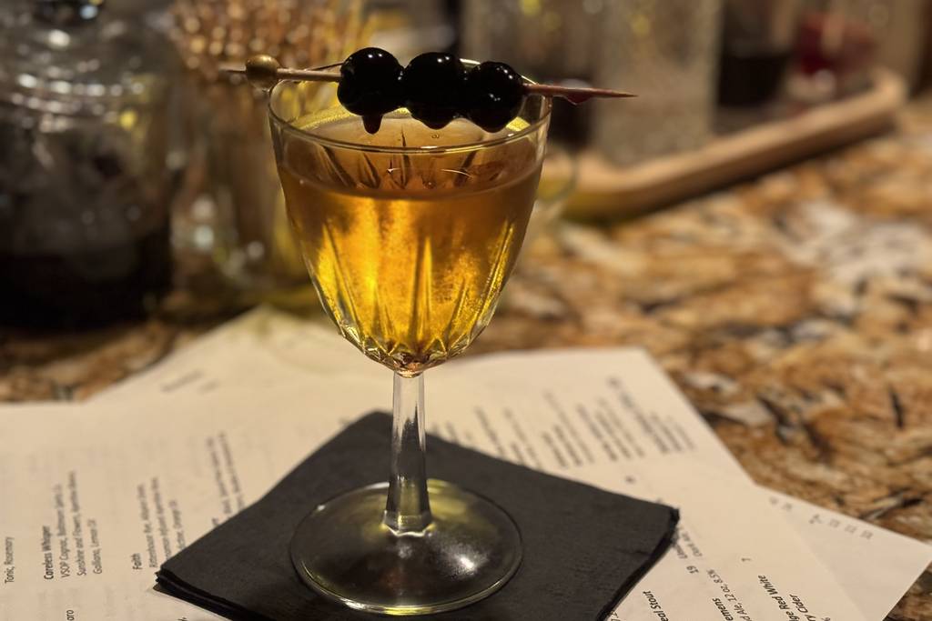 The Bijou, a classic cocktail with gin, sweet vermouth, bitters and Chartreuse liqueur at the 3rd Floor Cocktail Club inside Judge’s Bench.