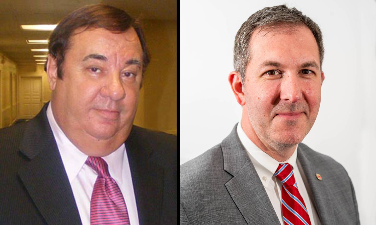 (right) Baltimore County Executive Johnny Olszewski is facing off against (left) former Republican Delegate Pat McDonough during the general election in November.