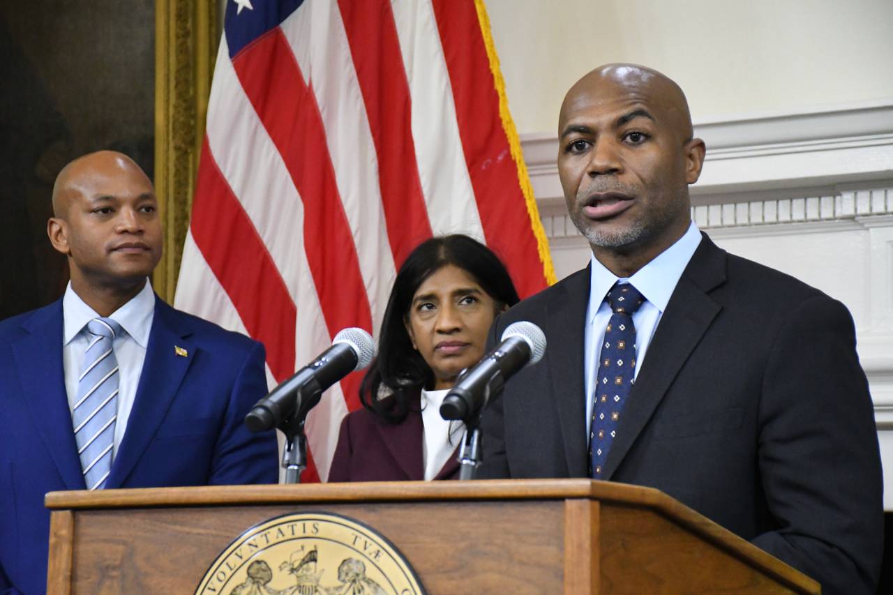 U.S. Attorney for Maryland Erek Barron talks about violent crime during a press conference at the State House in Annapolis on Thursday, Jan. 19, 2023.