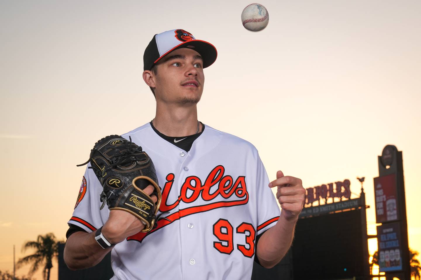 Cade Povich (93) poses for a portrait during Photo Day at Ed Smith Stadium in Sarasota on 2/23/23. The Baltimore Orioles’ Spring Training session runs from mid-February through the end of March.